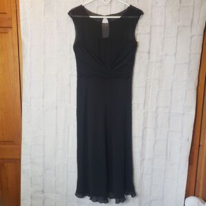TALBOTS Pure Silk Black Illusion Top Midi Elegant Dress 8